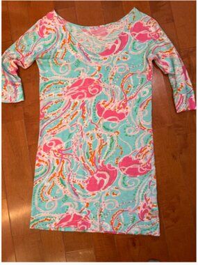 Women's Lilly Pulitzer Blue Pink Jellyfish Print Dress XS